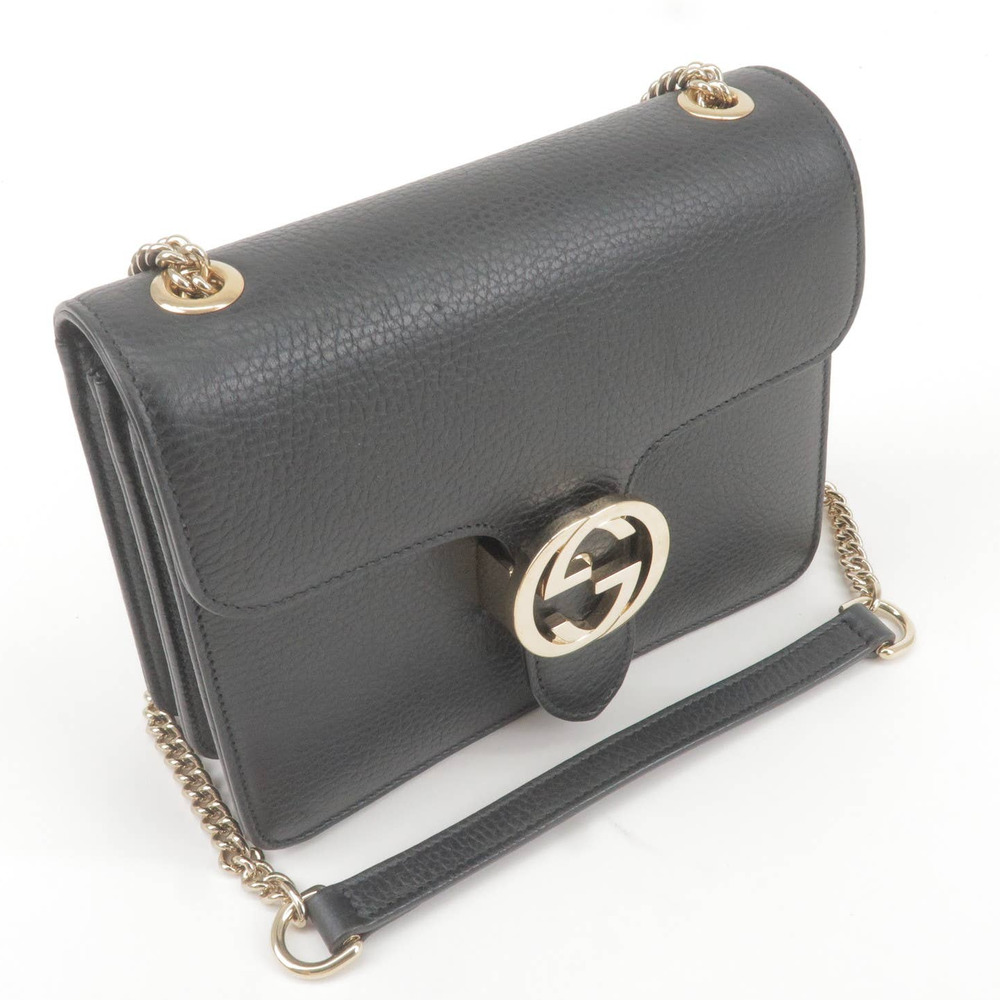 💎✨BEAUTIFUL✨💎 AUTHENTIC GUCCI Interlocking Leather Chain Shoulder Bag Bl…